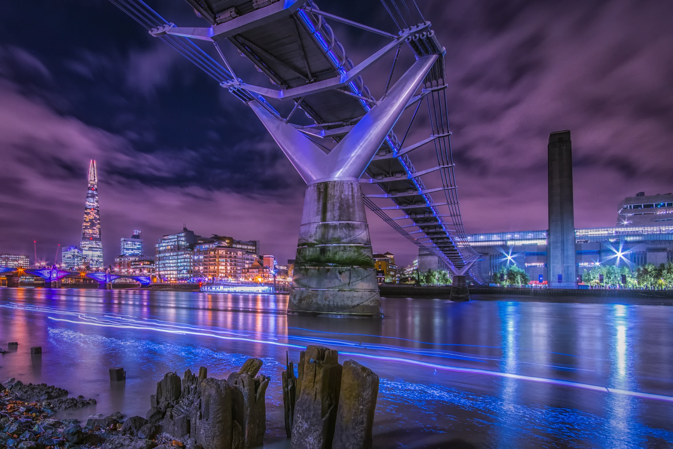 Tower Bridge and The Shard London at night